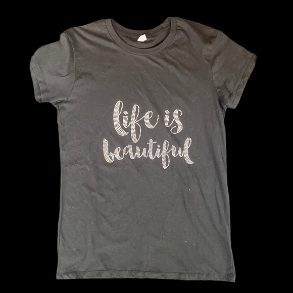 Hipchik Rhinestone "Life Is Beautiful" Tee - Picture 1 of 1